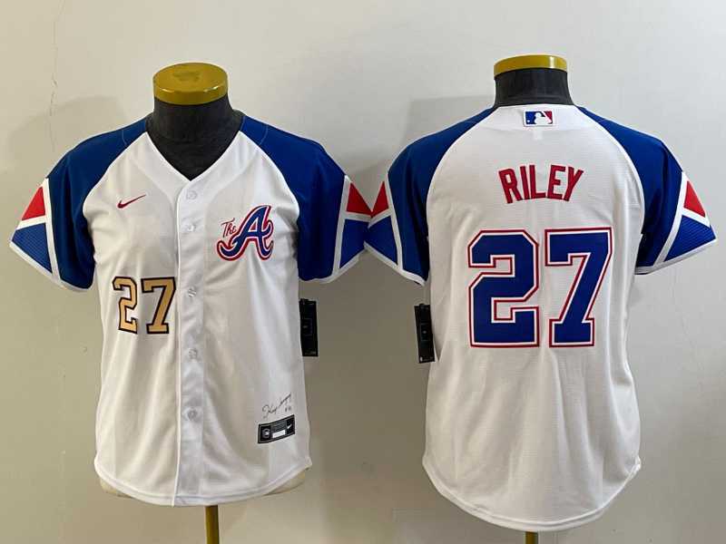 Youth Atlanta Braves #27 Austin Riley Number White 2023 City Connect Cool Base Stitched Jersey->mlb youth jerseys->MLB Jersey